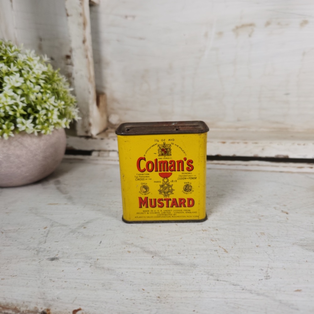 Vintage Colman's Mustard 1 1/4 oz Yellow Tin, USA Made- Collectible Metal Tins - Picture 3 of 9